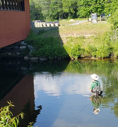 Fishing at the Papermill Bridge on the Walloomsac River in Bennington, VT